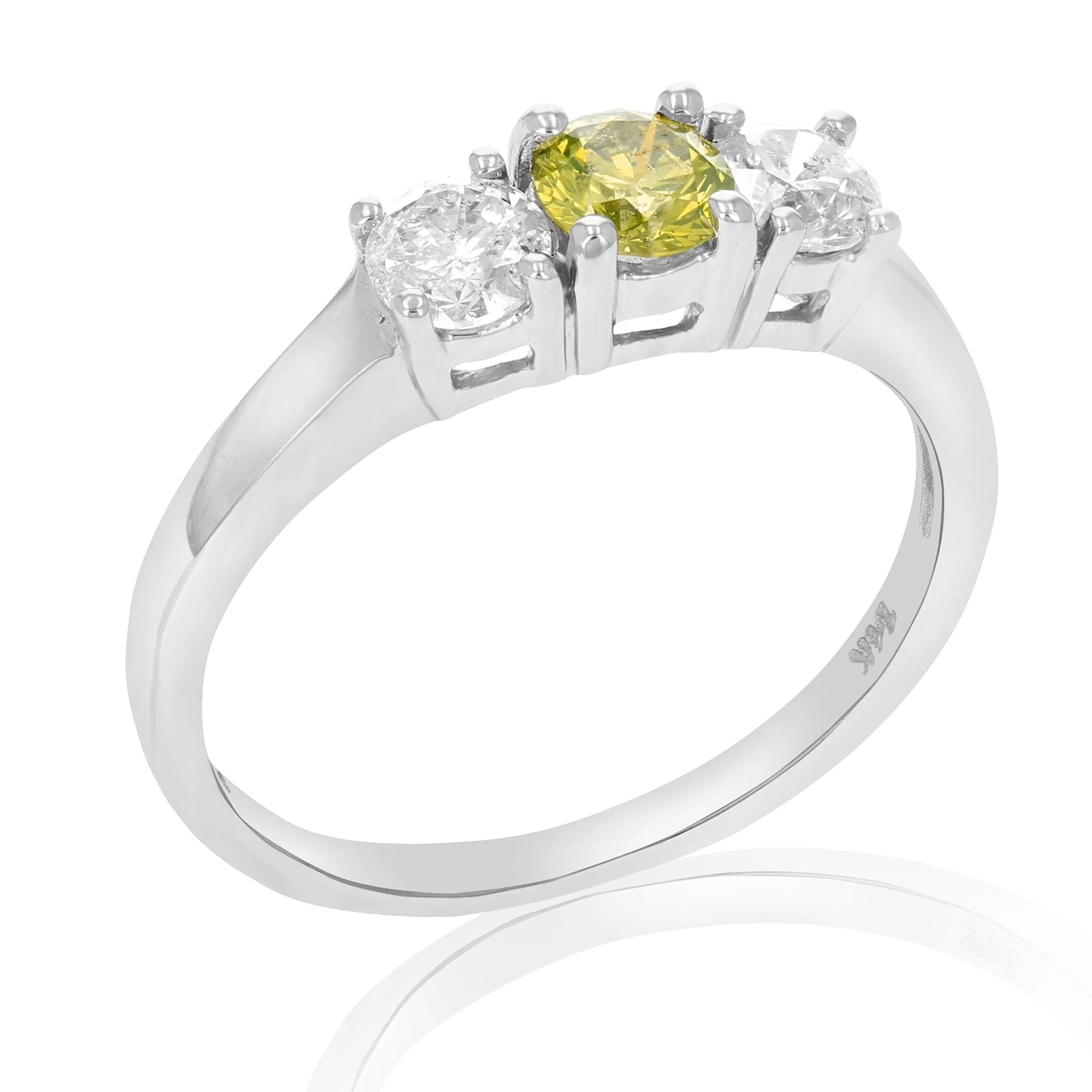 1 cttw Yellow and White Diamond Ring in 14K White Gold