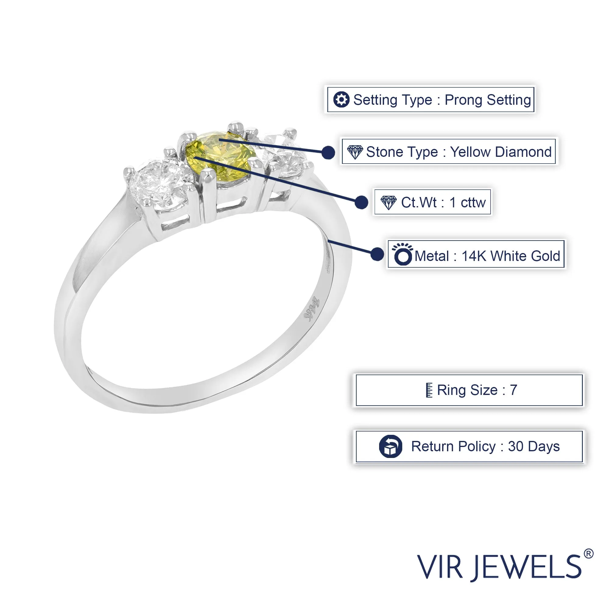 1 cttw Yellow and White Diamond Ring in 14K White Gold
