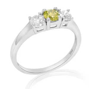 1 cttw Yellow and White Diamond Ring in 14K White Gold