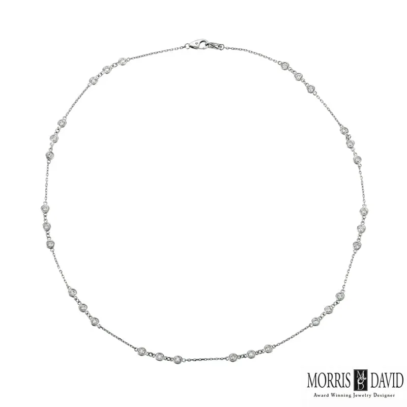 1.00 Carat Natural Diamond Bezel Necklace 14K White Gold 18''