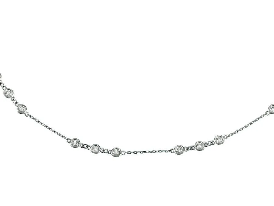1.00 Carat Natural Diamond Bezel Necklace 14K White Gold 18''