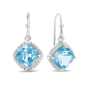 11.0 CTW Blue Topaz Cushion Cut Earrings in Sterling Silver