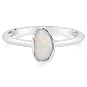 14K White Gold Australian Opal Smooth Shank Ring