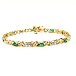 1.67 Carat Natural Diamond & Emerald Bracelet G-H SI 14K Yellow Gold 7''