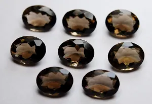2 Matched Pair Natural Smoky Quartz Faceted Oval Shape, 10X14mm Size.