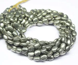 2 Strand Natural Pyrite Smooth Oval Gemstone Loose Spacer Beads 8mm 10mm 13"