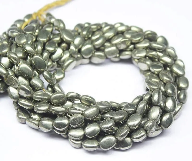 2 Strand Natural Pyrite Smooth Oval Gemstone Loose Spacer Beads 8mm 10mm 13"