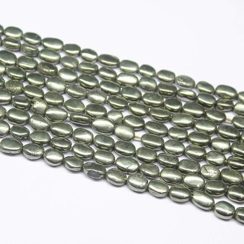 2 Strand Natural Pyrite Smooth Oval Gemstone Loose Spacer Beads 8mm 10mm 13"