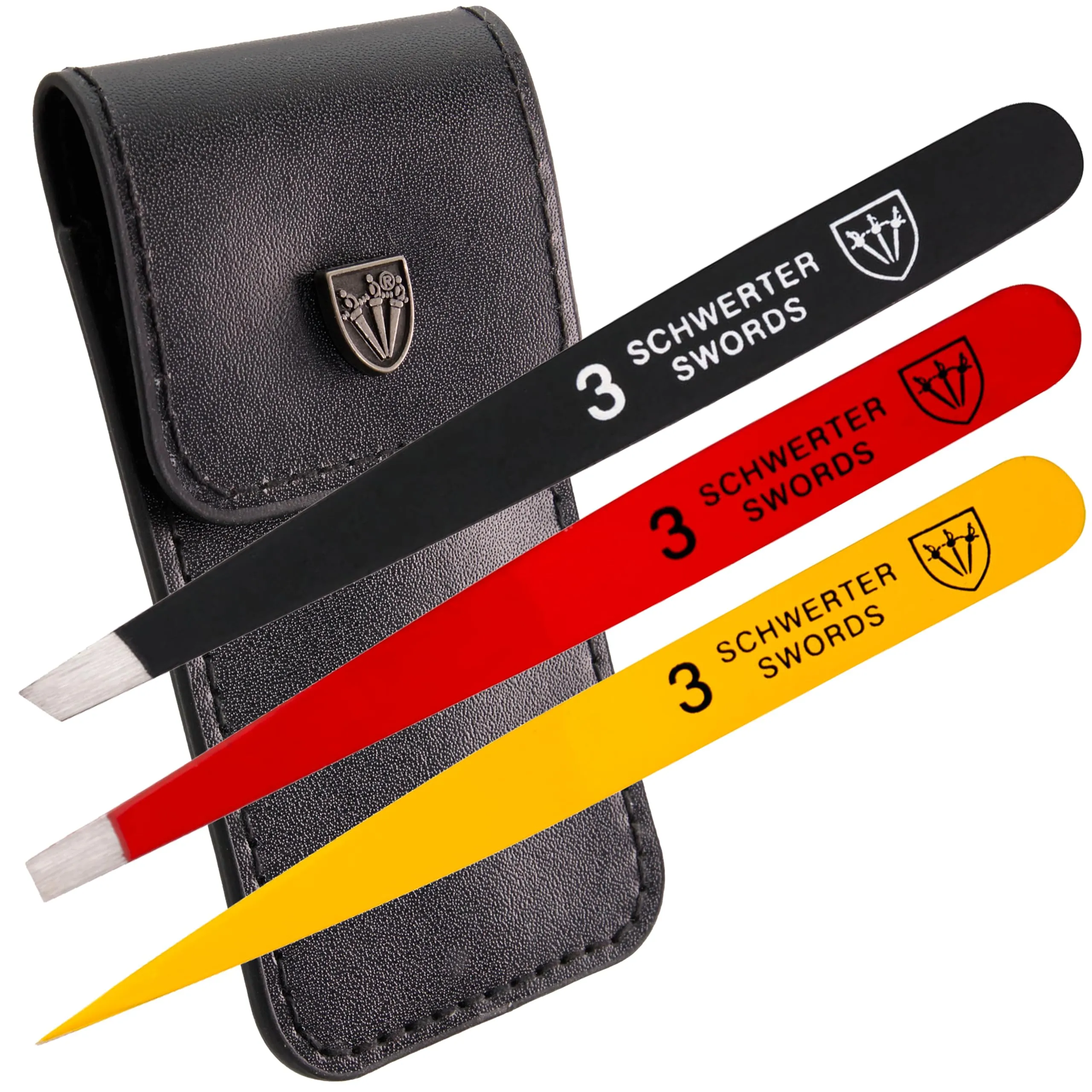 3 Swords Germany – brand quality professional stainless steel precision tweezer set “GERMANY”, slanted, straight, pointed eyebrows hair, synthetic leather case, manicure pedicure by 3 Swords (005342)