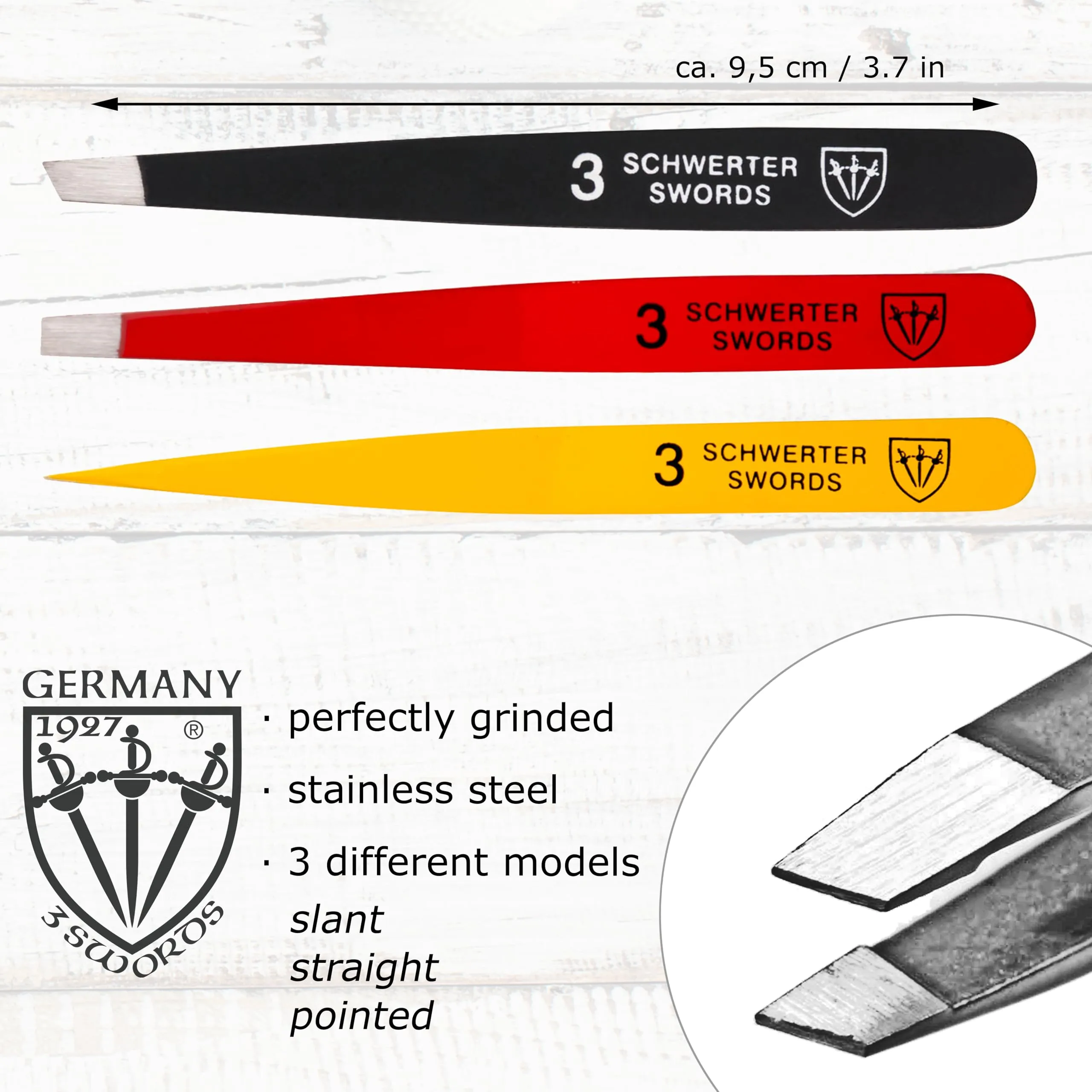 3 Swords Germany – brand quality professional stainless steel precision tweezer set “GERMANY”, slanted, straight, pointed eyebrows hair, synthetic leather case, manicure pedicure by 3 Swords (005342)