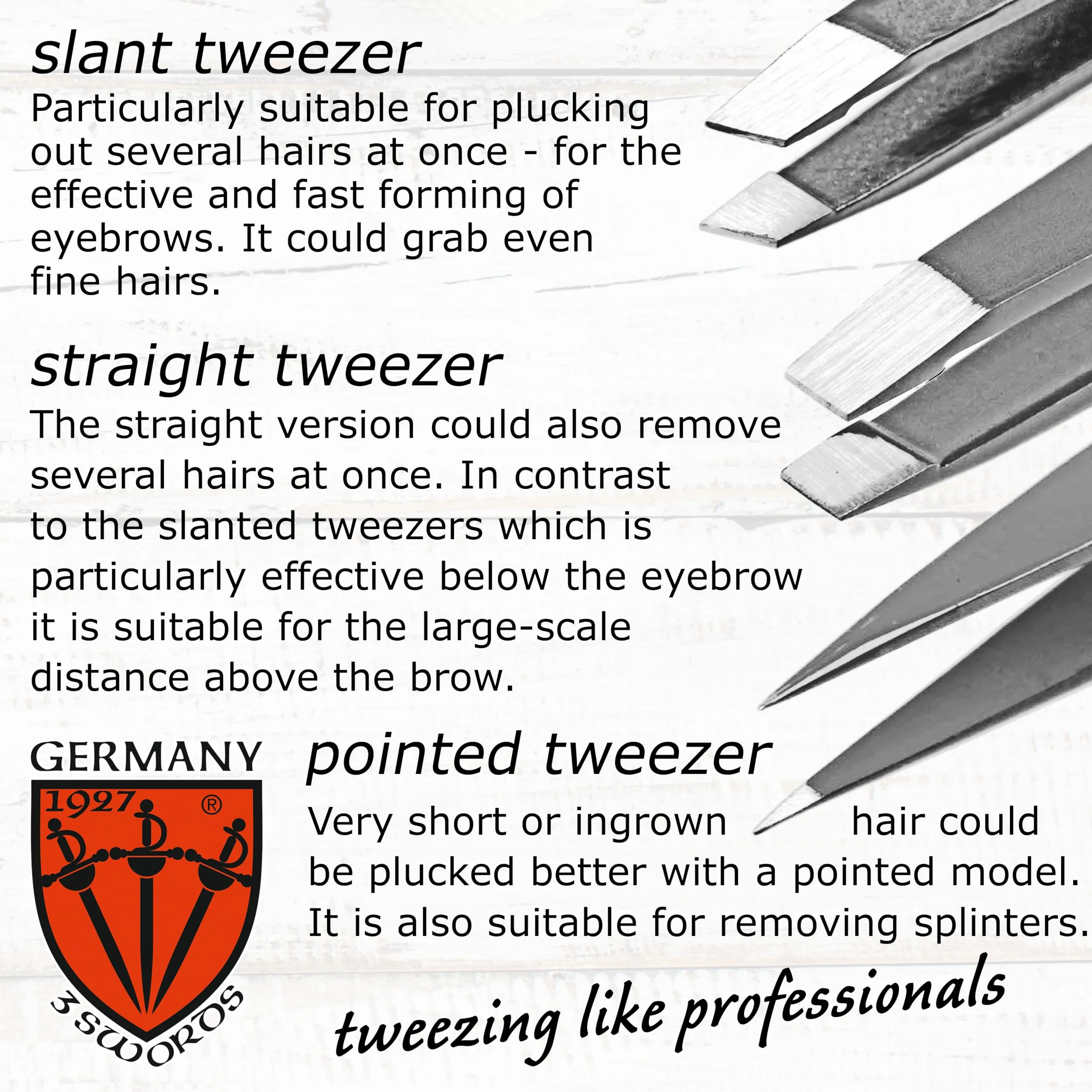 3 Swords Germany – brand quality professional stainless steel precision tweezer set “GERMANY”, slanted, straight, pointed eyebrows hair, synthetic leather case, manicure pedicure by 3 Swords (005342)