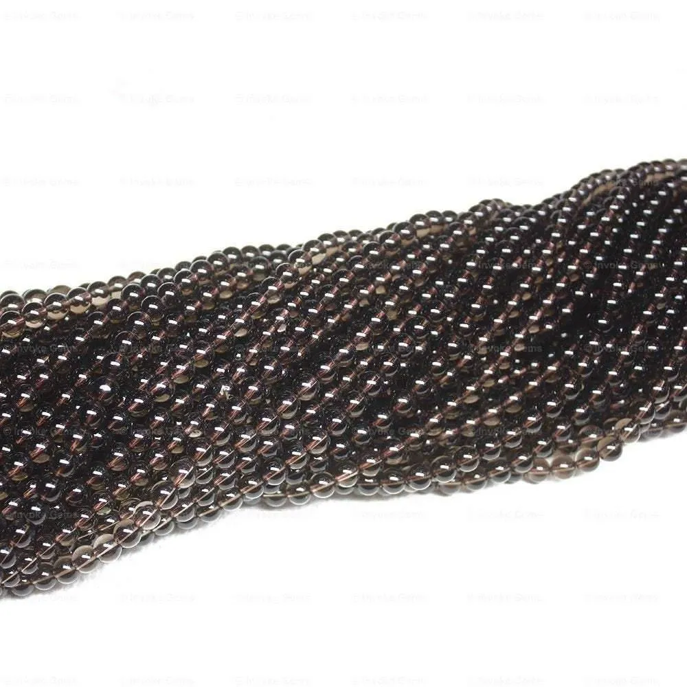 4 Strand Smoky Quartz Natural Brown Smooth Ball Round Loose Gemstone Beads Strand 15" 6mm