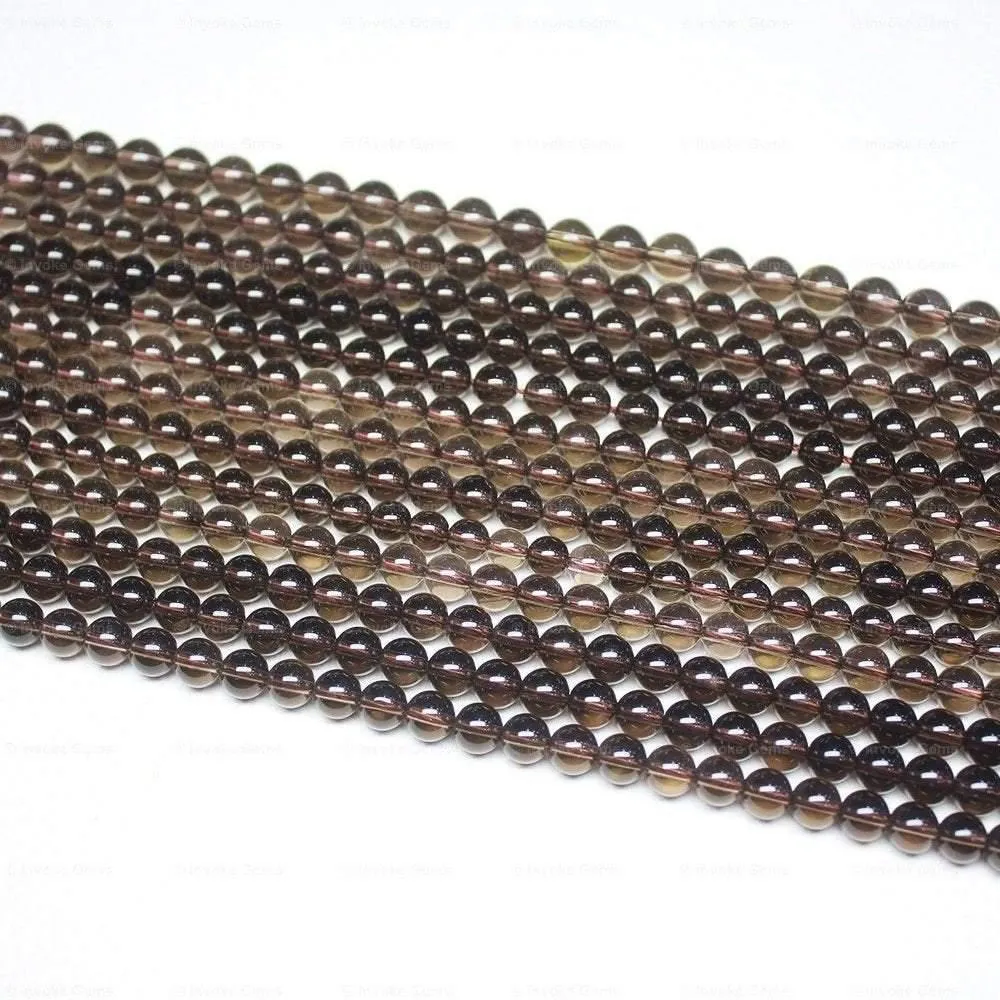 4 Strand Smoky Quartz Natural Brown Smooth Ball Round Loose Gemstone Beads Strand 15" 6mm