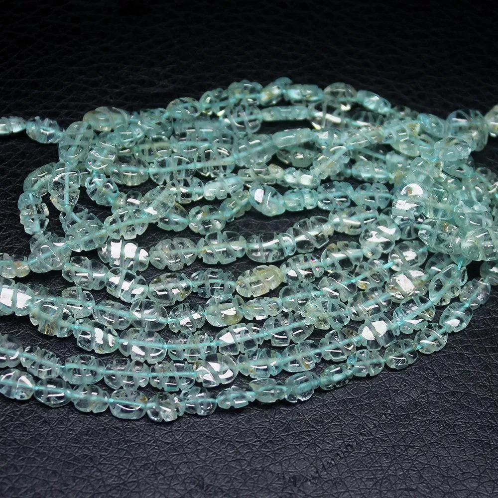4 Strands Carved Blue Aquamarine Smooth Oval Loose Spacer Gemstone Beads 14" 6mm 7mm