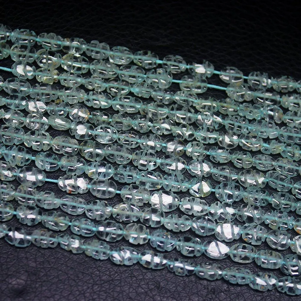 4 Strands Carved Blue Aquamarine Smooth Oval Loose Spacer Gemstone Beads 14" 6mm 7mm