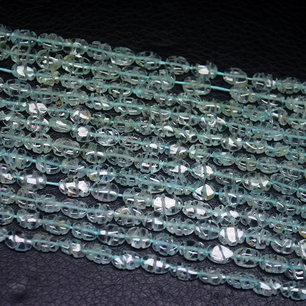 4 Strands Carved Blue Aquamarine Smooth Oval Loose Spacer Gemstone Beads 14" 6mm 7mm