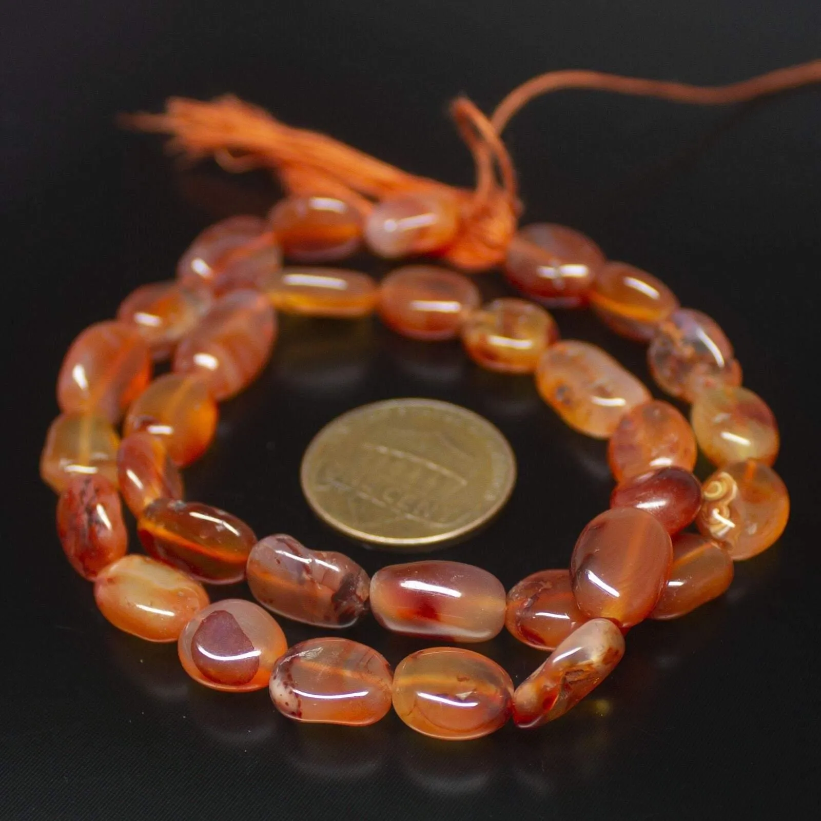 6 x Natural Orange Carnelian Smooth Oval Gemstone Beads Strand 13" 10mm