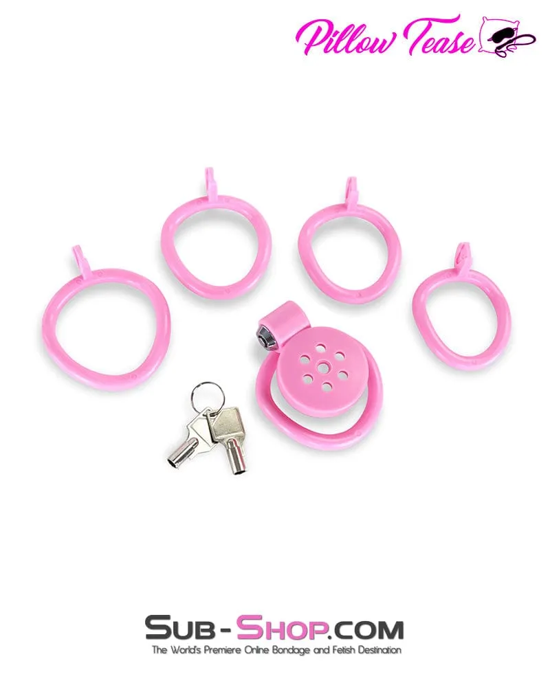 9334DL  Ultra-Secure Flat Pink Locking Chastity Cage with 5 Adjustable Rings