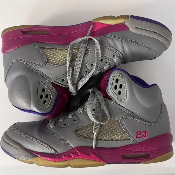 Air Jordan 5 Retro Cement Grey Pink Purple 440892 009 Youth Size 5.5Y