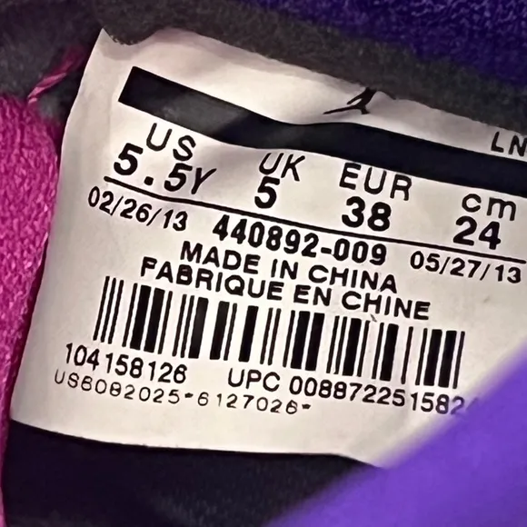 Air Jordan 5 Retro Cement Grey Pink Purple 440892 009 Youth Size 5.5Y