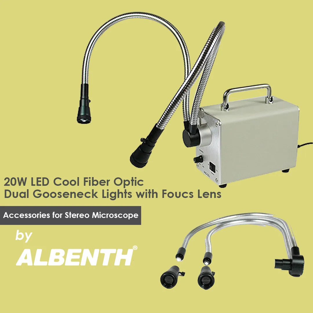 Albenth 20W Fiber Optic Dual Gooseneck Microscope Light Illuminator