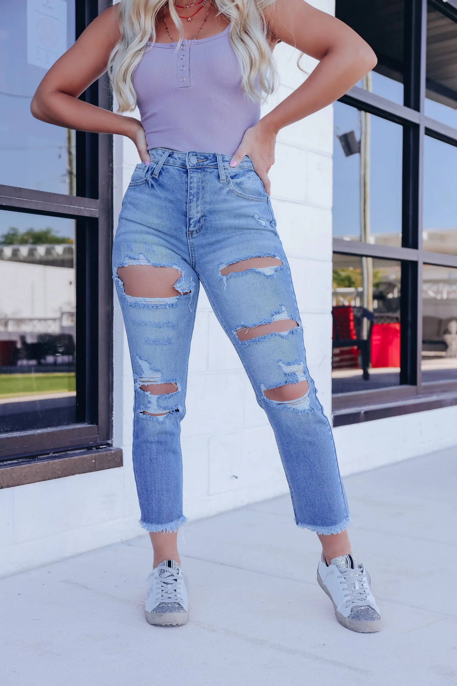 Always Chic High Rise Destroyed Jeans - Medium