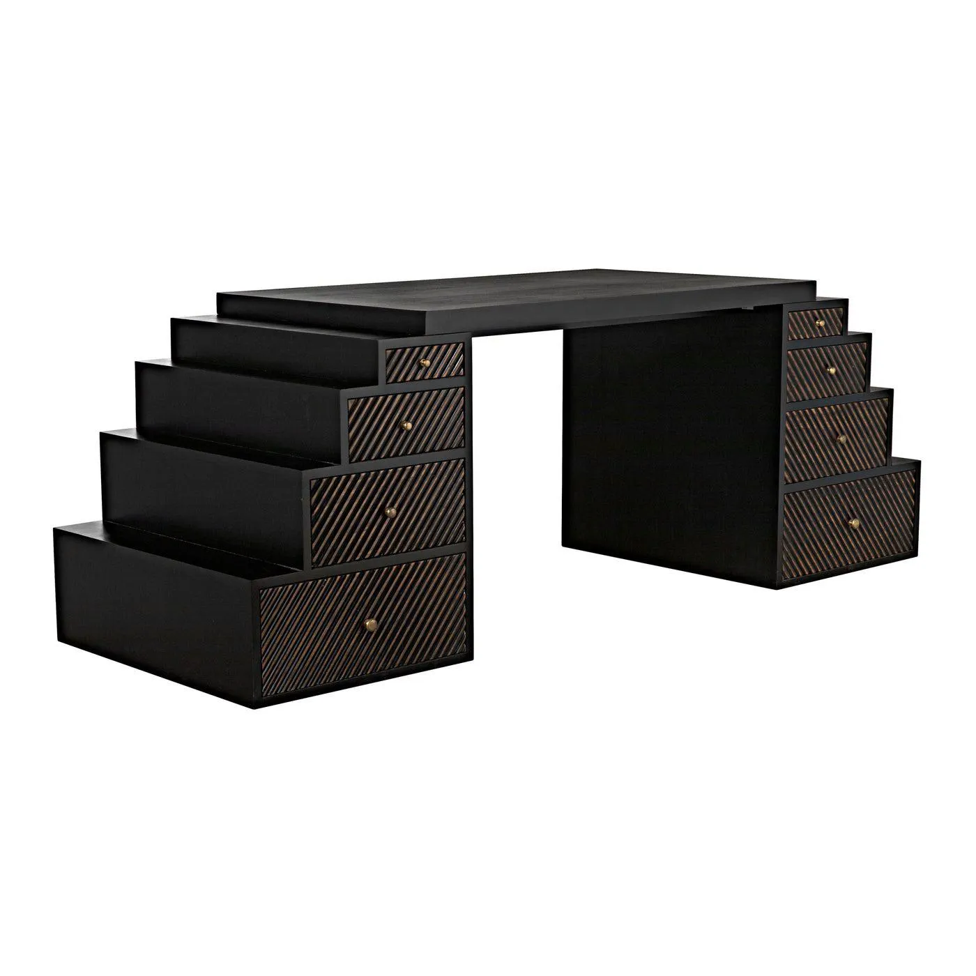 Ambidextrous Desk, Hand Rubbed Black with Light Brown Trim by Noir