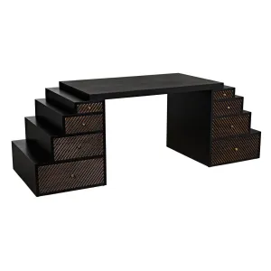 Ambidextrous Desk, Hand Rubbed Black with Light Brown Trim by Noir