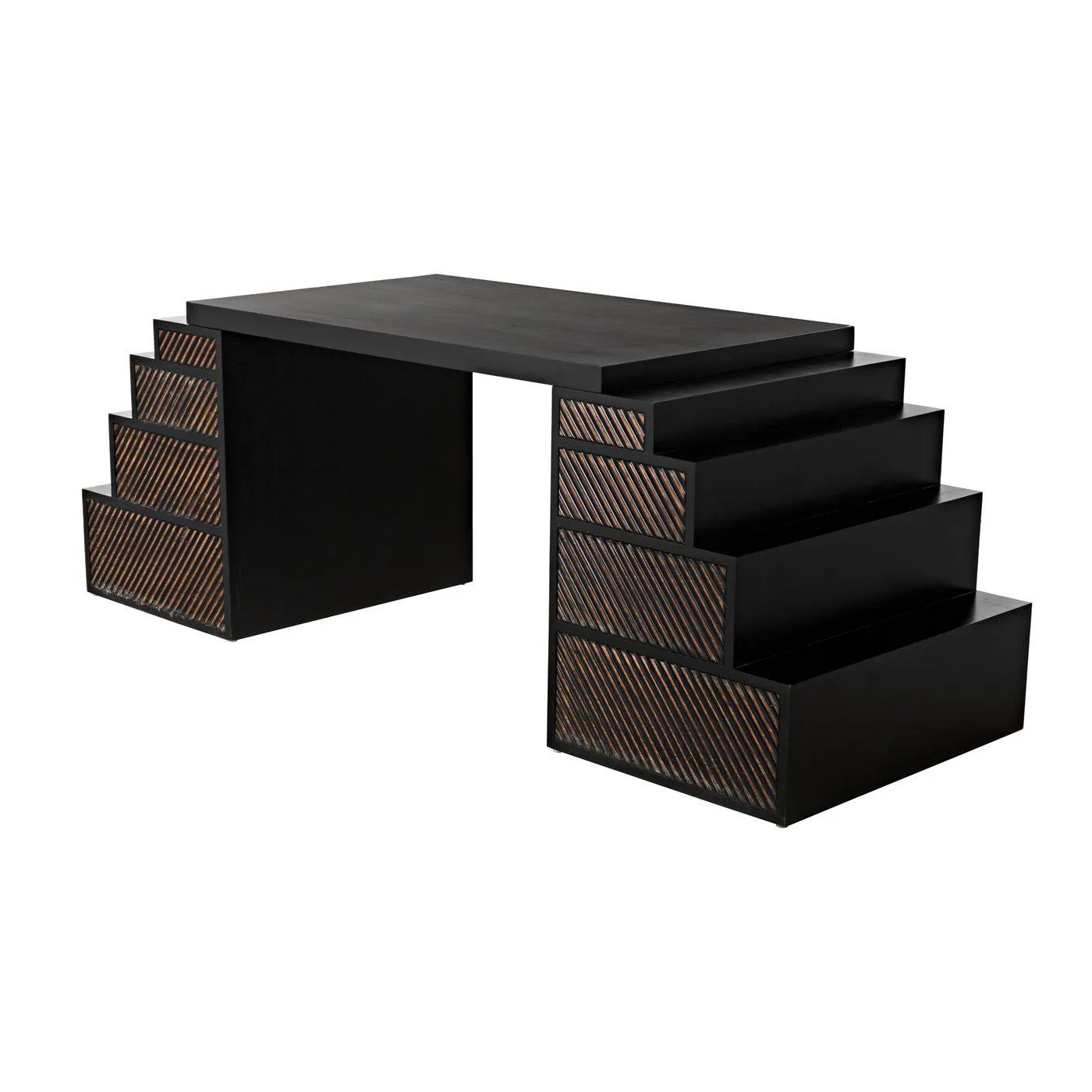 Ambidextrous Desk, Hand Rubbed Black with Light Brown Trim by Noir