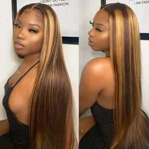 AngieQueen Glueless Breathable Wigs 5x5 Lace Wig  Straight  4/27 Color Human Hair Air Wigs