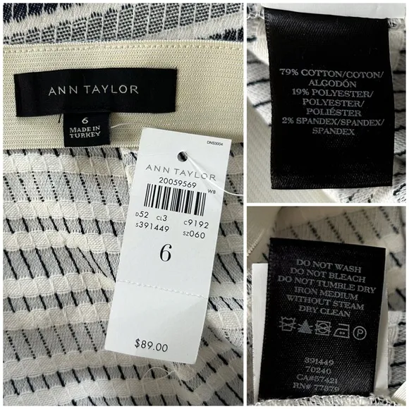 Ann Taylor Ivory Blue Textured Stripe Cotton Stretchy Knit Bodycon Pencil Skirt