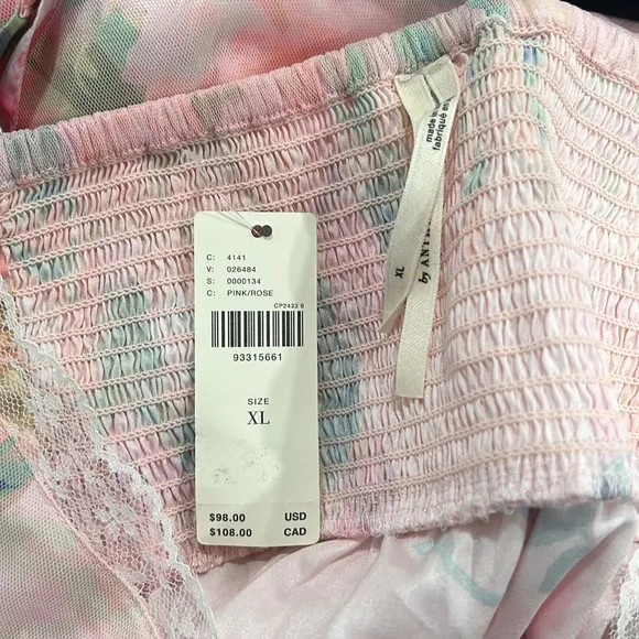 Anthropologie Elegant Pink Floral Nightgown