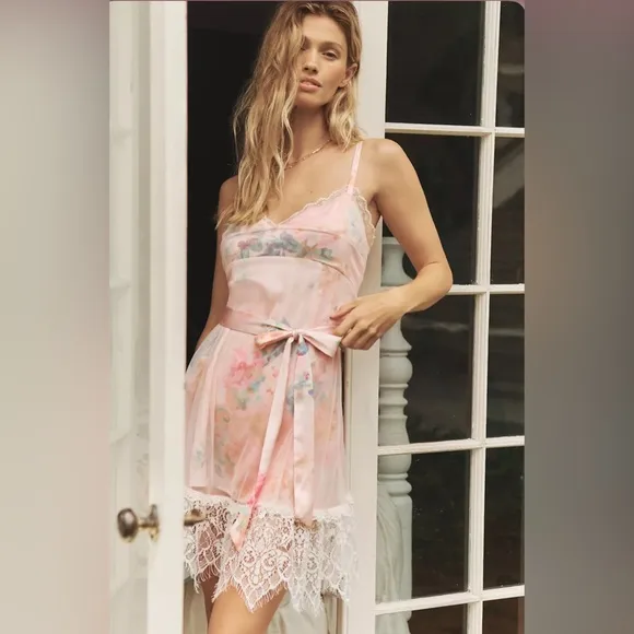 Anthropologie Elegant Pink Floral Nightgown