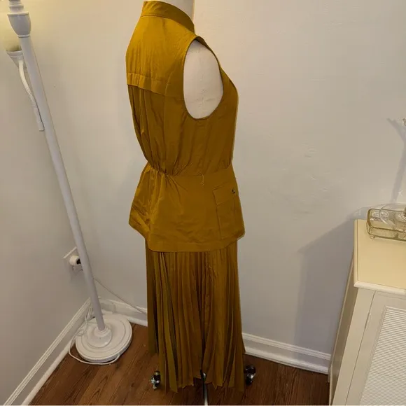 Anthropologie Small Mustard Yellow Pleated Sleeveless Vested Dress