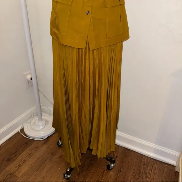 Anthropologie Small Mustard Yellow Pleated Sleeveless Vested Dress