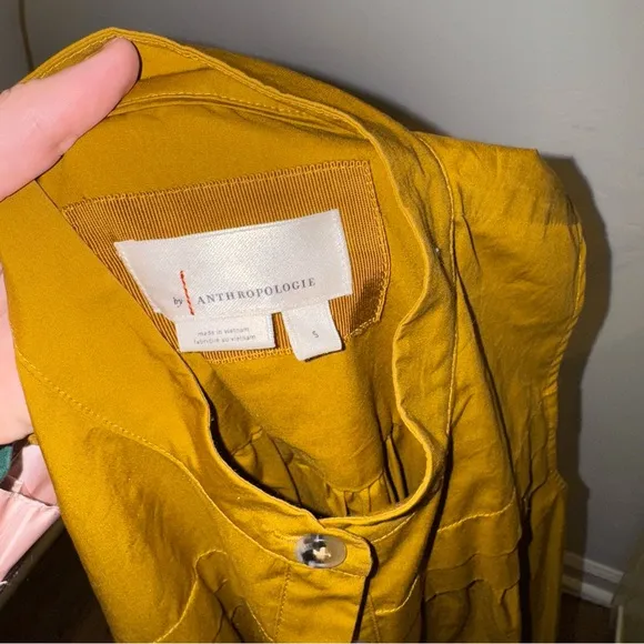 Anthropologie Small Mustard Yellow Pleated Sleeveless Vested Dress