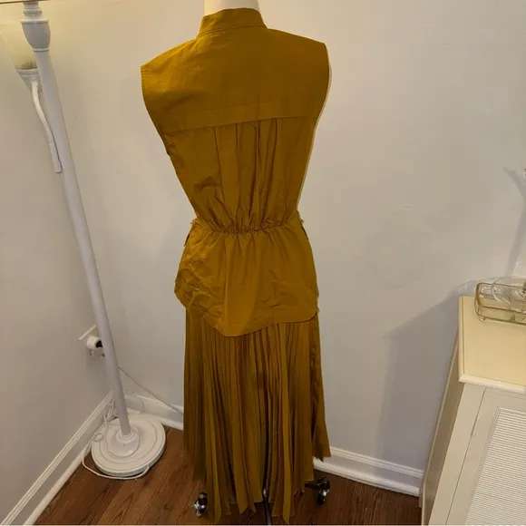 Anthropologie Small Mustard Yellow Pleated Sleeveless Vested Dress