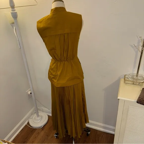 Anthropologie Small Mustard Yellow Pleated Sleeveless Vested Dress