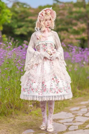 Apricot Rose Morning Dew Print Sweet Elegant Lolita Jsk Dress