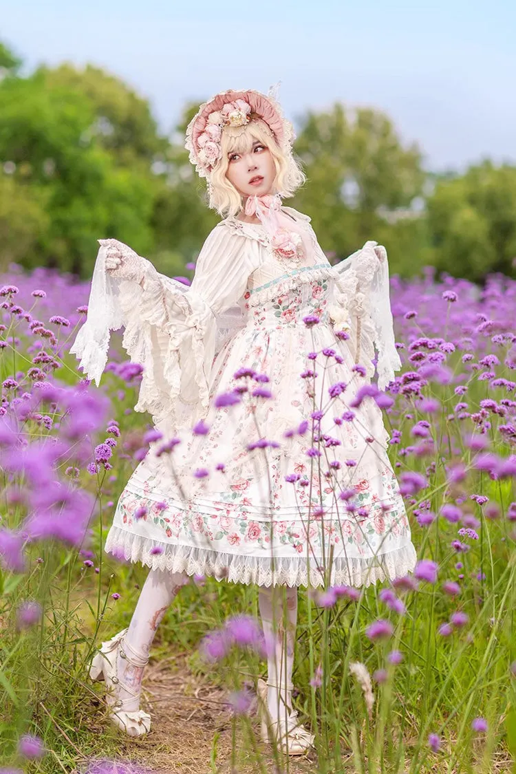 Apricot Rose Morning Dew Print Sweet Elegant Lolita Jsk Dress