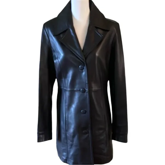 Apt 9 Genuine Lambskin Black Leather Coat Size Medium
