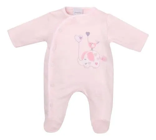 Baby Girls Pink Elephant And Bird Cotton Sleepsuit/Babygro