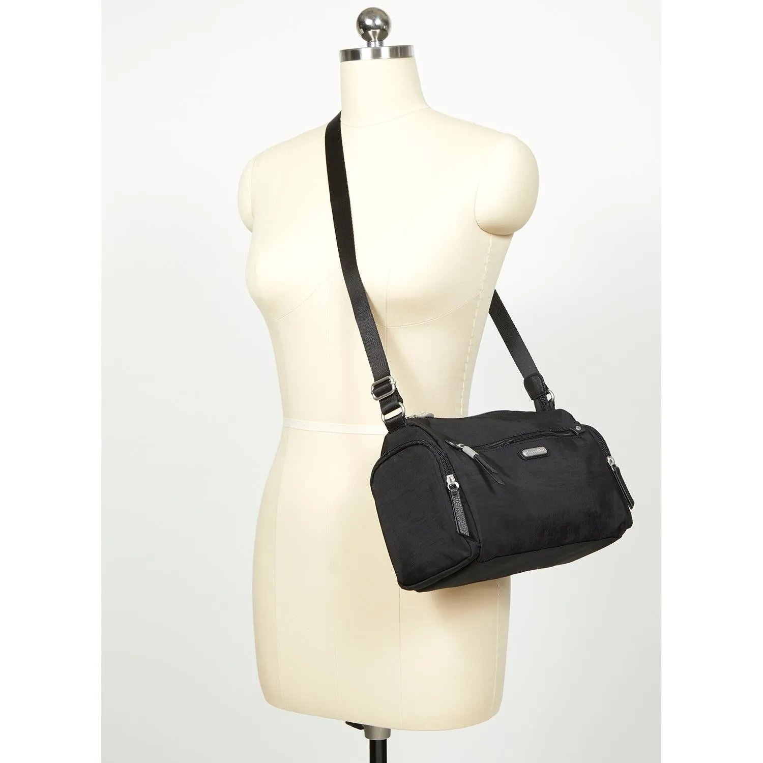 Baggallini Road Trip Hobo With RFID Phone Wristlet Sterling Shimmer Nylon