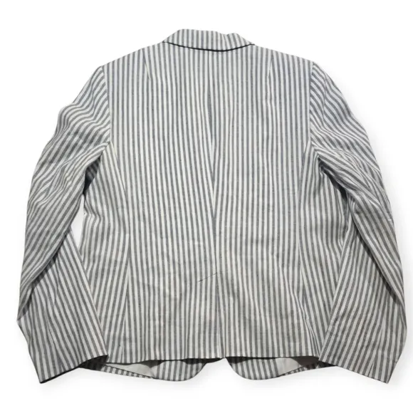 Banana Republic Women's Classic Fit Linen Cotton Blazer Navy &amp; White 14 NEW