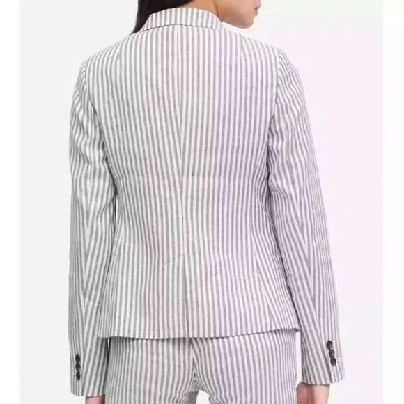 Banana Republic Women's Classic Fit Linen Cotton Blazer Navy &amp; White 14 NEW