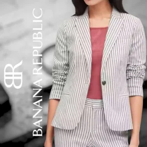 Banana Republic Women's Classic Fit Linen Cotton Blazer Navy &amp; White 14 NEW