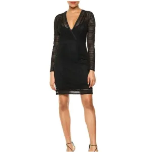 BCBGMAXAZRIA Mixed Lace Faux Wrap Dress