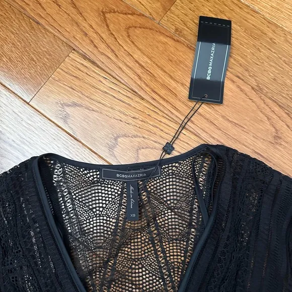 BCBGMAXAZRIA Mixed Lace Faux Wrap Dress