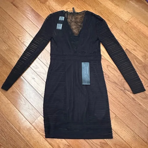 BCBGMAXAZRIA Mixed Lace Faux Wrap Dress