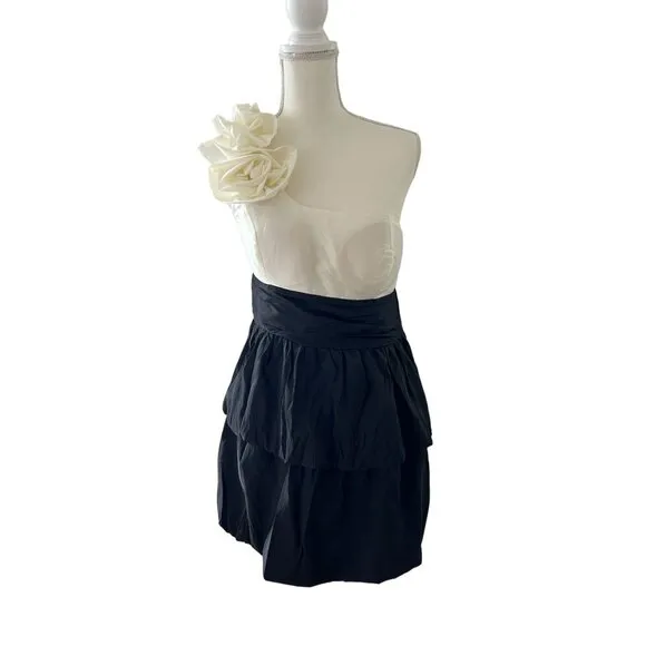 BEBE Asymmetrical White Black Y2K Dress Size Small